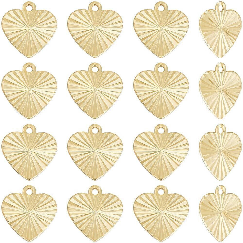 2635 1 Box 40Pcs Flat Heart Charms 18K Gold Plated Brass Metal Love Heart